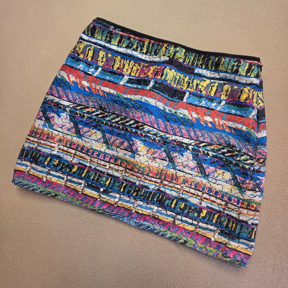 Mustard Seed XMODA Geometric Aztec Tribal Print Multicolor Mini Skirt Sz Small